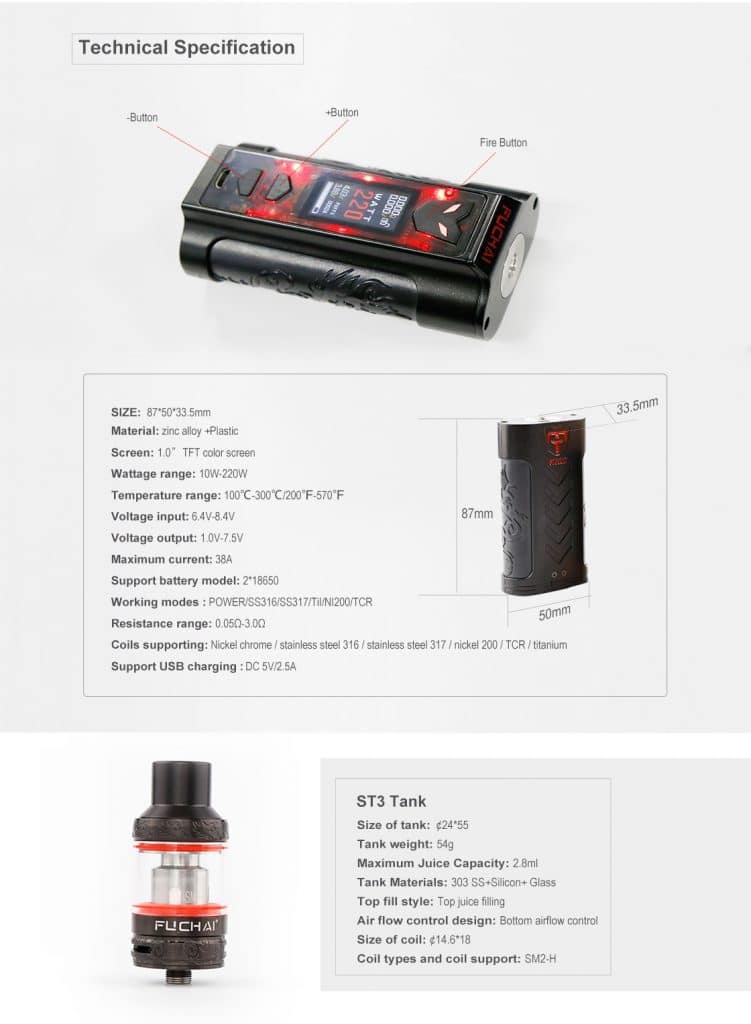 Sigelei Fuchai MT-V 220W Box Mod $77.90 - Cheap Vaping Deals