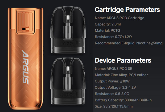 Voopoo Argus POD SE Specifications
