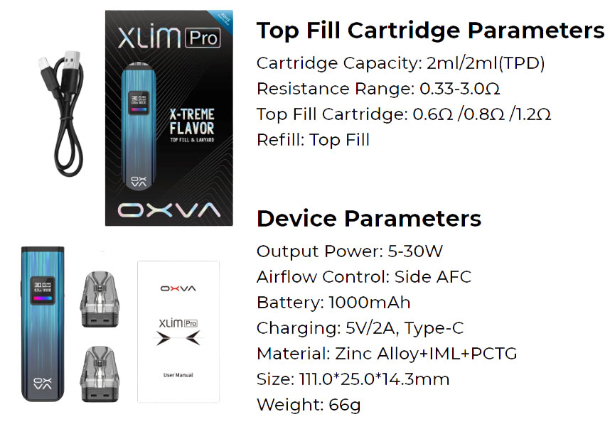 OXVA XLIM Pro Specifications & Package