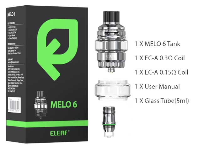 Eleaf Melo 6 Tank Package Contents