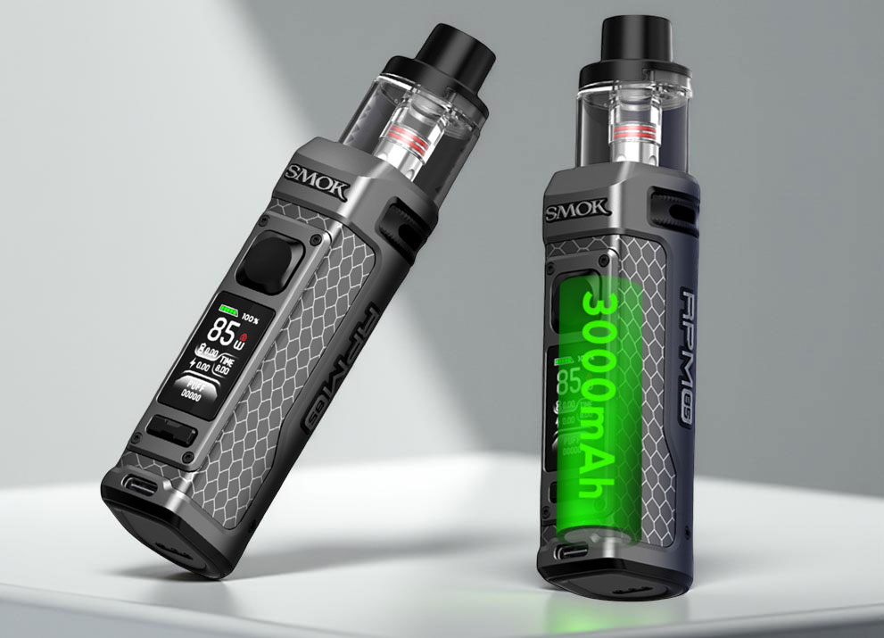 Image highlighting the SMOK RPM 85 Kit's key specifications, showing the maximum 85W power output and the integrated 3000mAh battery capacity.