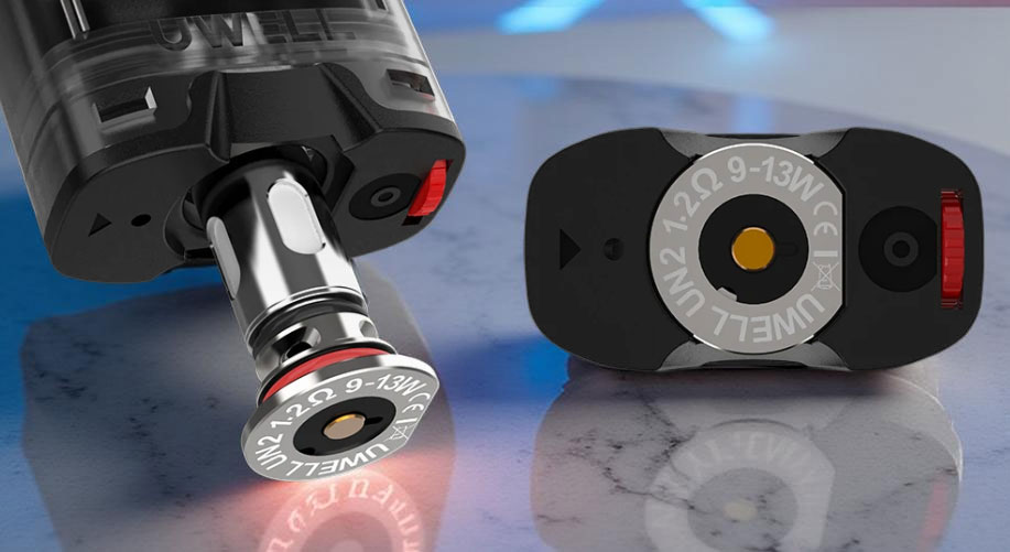 Uwell Caliburn G2 Meshed-H coils, showing the 1.2 ohm and 0.8 ohm resistance options for MTL and RDL vaping.