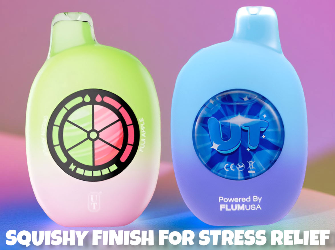 Flum UT Bar Disposable device, highlighting the soft, squishy outer material designed for a comfortable grip and stress relief.