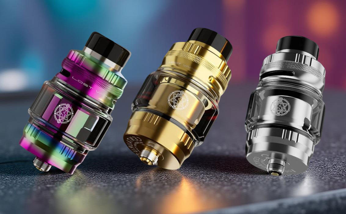 The Lost Vape Centaurus Tank in rainbow, gold, stainless steel colors