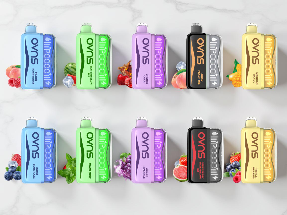 OVNS Puff Geek X Disposable showing the 10 flavor options for the 18.5ml 5% disposable vape