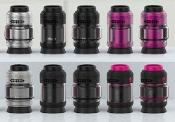 Image showing all included contents of the Bonza Pro RTA set: the RTA, bubble glass, extra coils, coil trimmer tool, 510 stand, spare parts, and the lifetime warranty card.