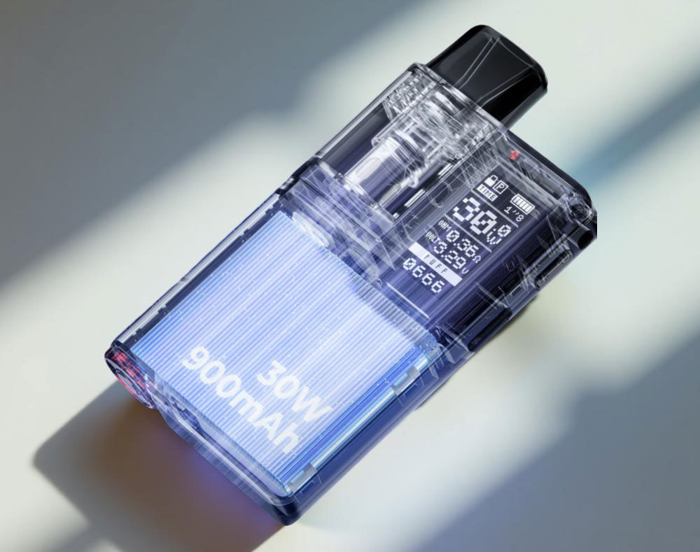 That's a powerful combination of specs for a pod kit. I'll focus the caption on the user benefit of having both visibility and substantial power in a compact device, and ensure the language is distinct. Alt Text / Caption (MOTI Play Power & Display) Alt Text: Close-up of the MOTI Play kit's clear, bright display screen showing current wattage, battery level, and coil information, powered by a compact internal 900mAh battery.