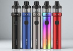 A lineup of Vaporesso GTX Go 80 3000mAh 80W Kits with the following color options shown: blue, black, red, matte grey and rainbow