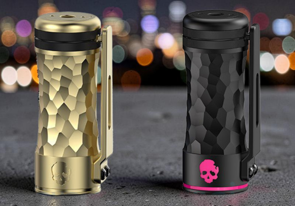 30mm Bonza Pro Mechanical Mod, prominently displaying the textured Hammered Brass and the contrasting Black/Pink Limited Edition versions